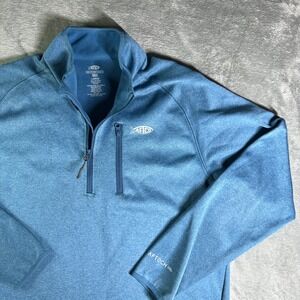 AFTCO Mens Large Blue Quarter Zip Fleece Pullover Fishing Jacket Aftech